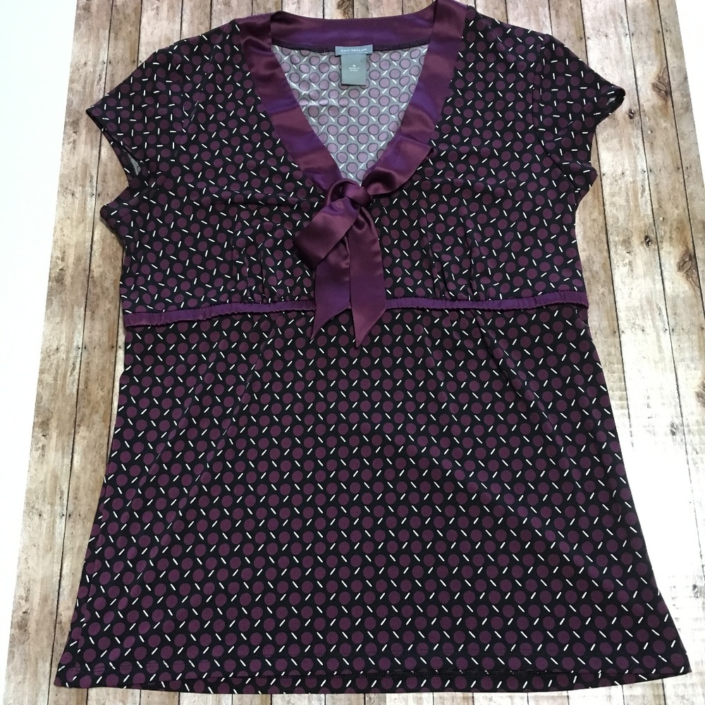 Ann Taylor bow neck blouse purple medium EUC